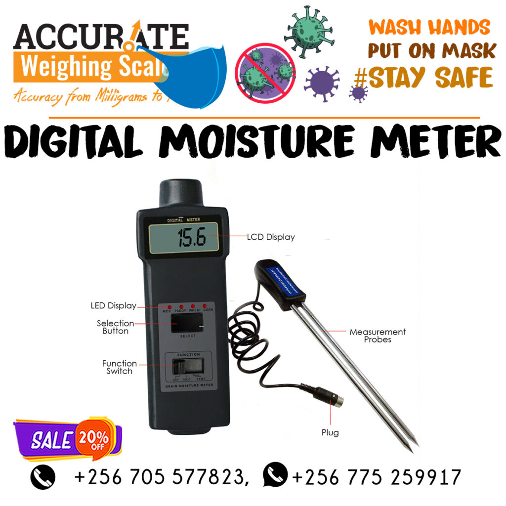 Moisture Meter Grain moisture meters are tools that help you measure the moisture content in different grains, before, during, and after harvest. Measuring the moisture content of your grains helps you know whether your grains are dry enough. Knowing the moisture content of your grains is important because the high moisture content in grains leads to mold growth and aflatoxin contamination which destroy grains.